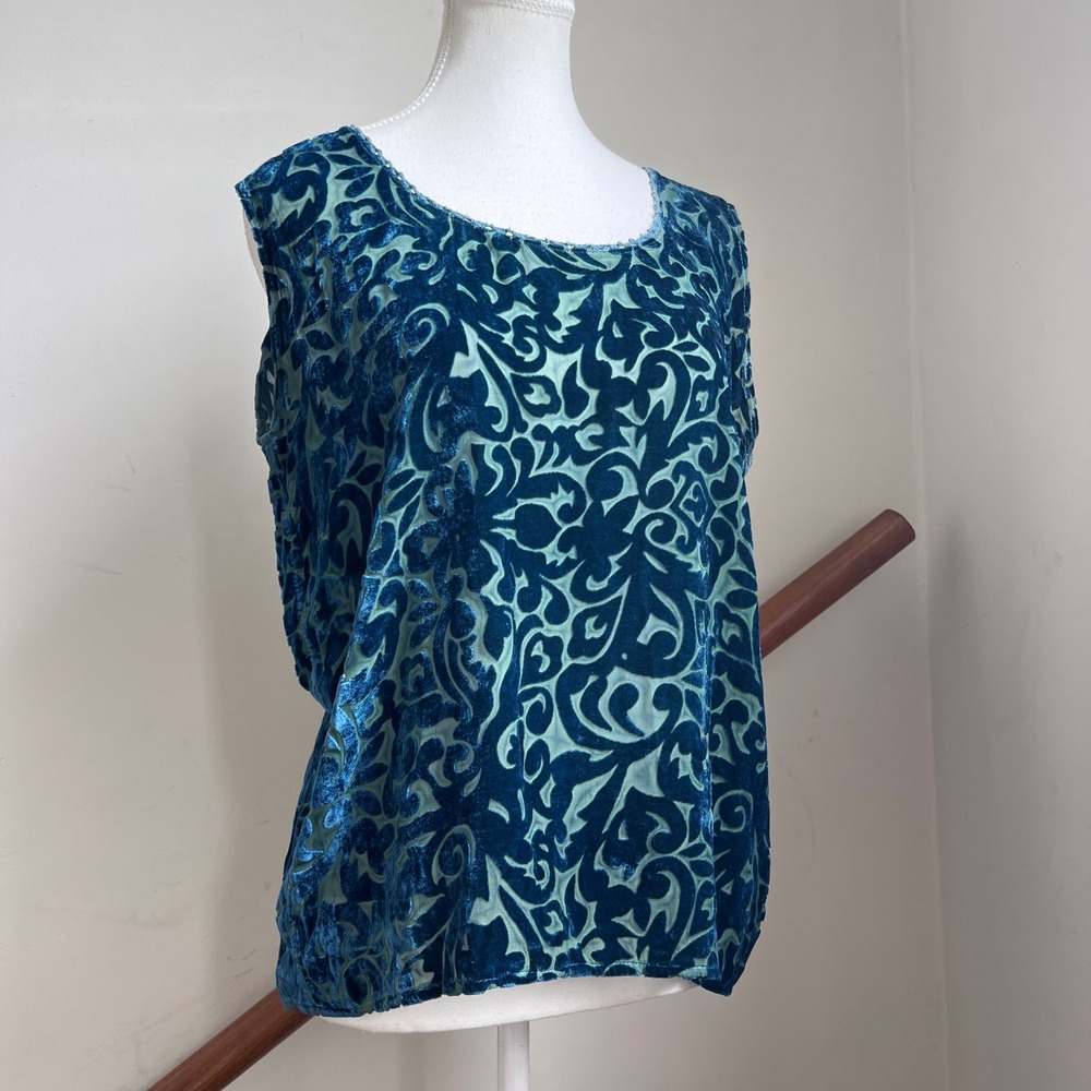 Vintage Tank Top Teal Blue Burnout Velvet Damask Whimsigoth Goth 90s Earthy